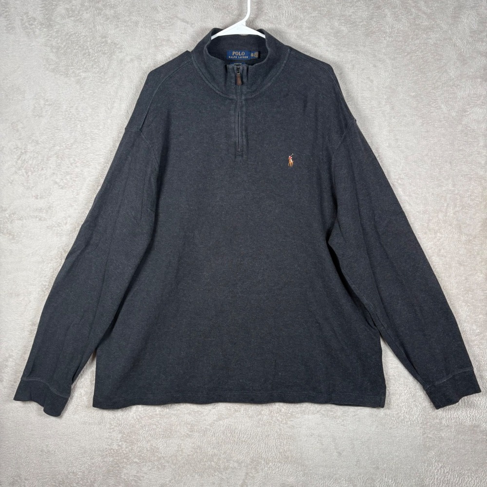 Polo Ralph Lauren Quarter‎ Zip Mens XXL Gray Estate Rib Pullover Sweater Classic